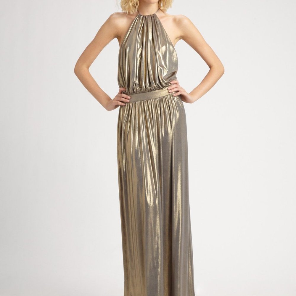 Tibi Gold Metallic Halter Dress